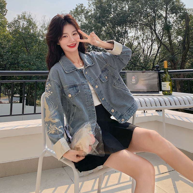 新中式刺绣牛仔外套女短款2025春季新款独特漂亮设计感休闲夹克,女装短外套,昱儿e优优