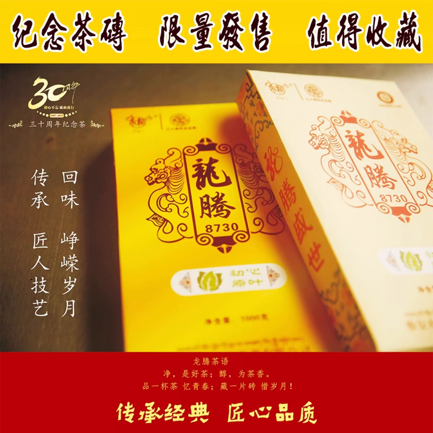 藏茶2017龙腾8730四川雅安藏茶黑茶和龙茶厂三十年纪念茶砖1000g