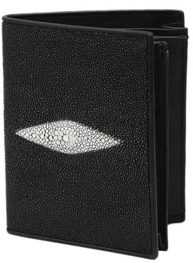 stingray 黄貂鱼男士黑色珍珠鱼皮竖款加厚商务钱包皮夹专柜正品