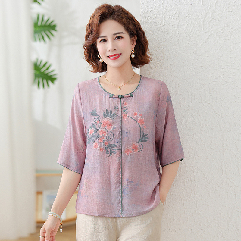 新中式妈妈装棉麻两件套