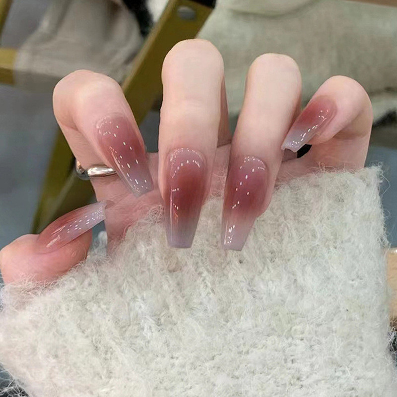 芭蕾风纯欲显白长款美甲贴片渐变