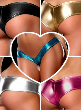 欧美高亮镜面性感PVC漆皮三角裤弹力大码紧身内裤女式袋低腰红色