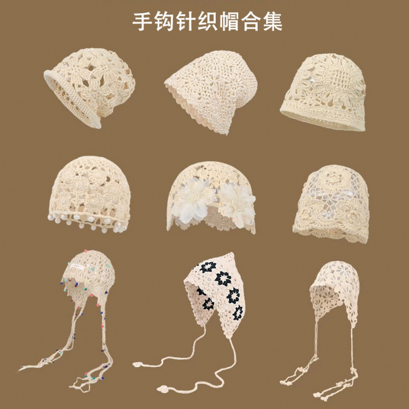 大头围手工钩花毛线帽女春秋款双
