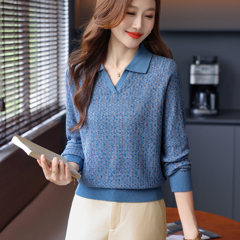 中老年春装V领羊毛衫3