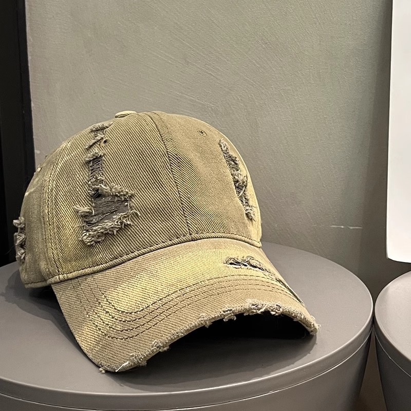 韩版宽檐棒球帽春夏季破洞水洗做