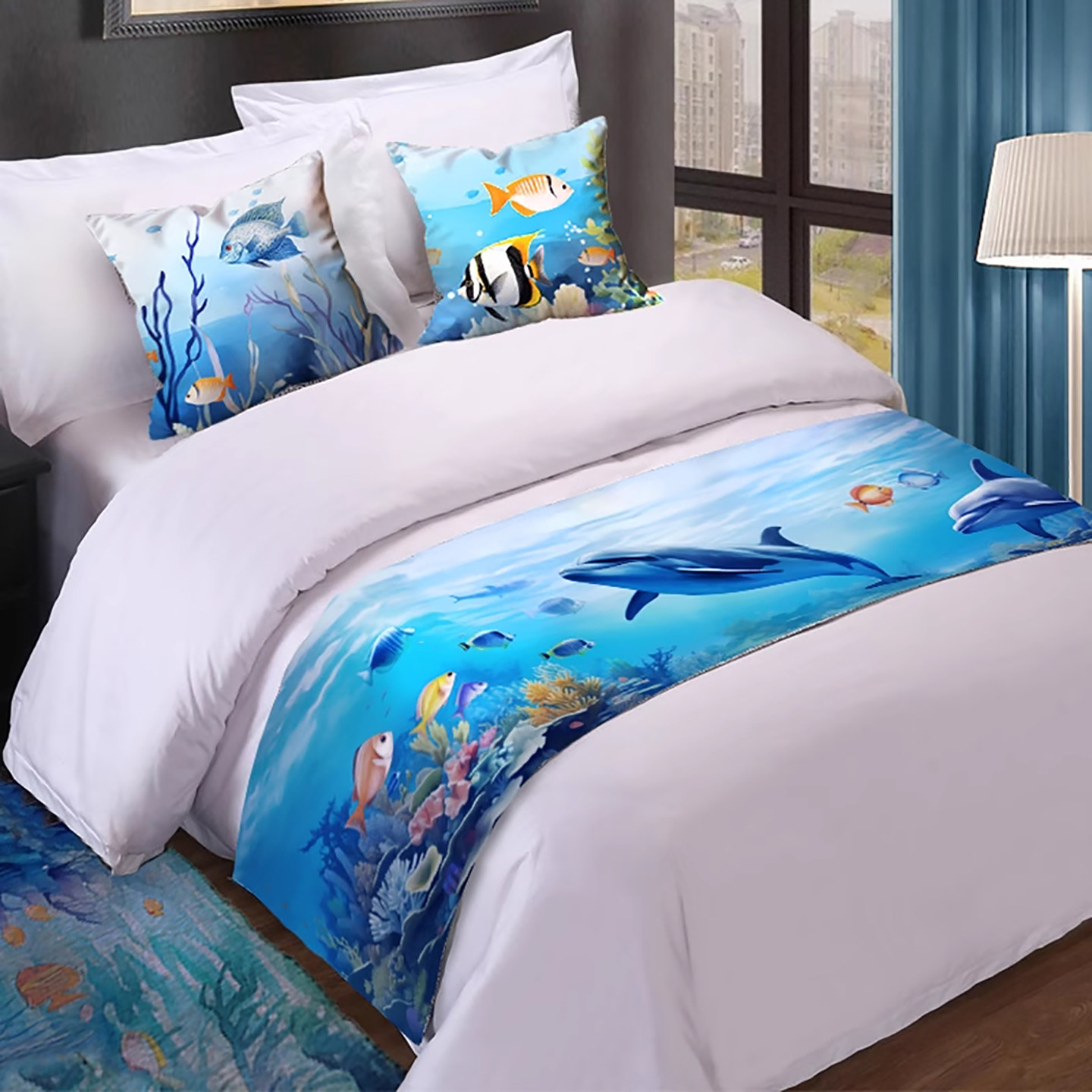 酒店海底世界主题房亲子卡通贝壳床旗客房床尾巾民宿客栈特色床盖,床上用品,床盖,淘宝优惠券,粉丝福利购,淘宝优惠卷
