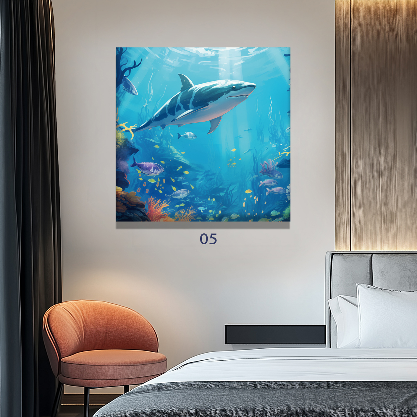 海洋动物装饰画酒店民宿卧室床头海鱼背景画海豚海星挂画无框画图片