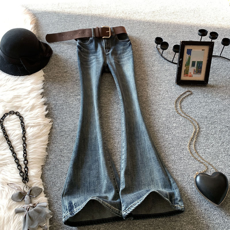 复古蓝色猫须微喇叭牛仔裤女冬季加绒高腰蜜桃臀显瘦修身马蹄长裤,女装/女士精品,牛仔裤,淘宝优惠券,粉丝福利购,淘宝优惠卷