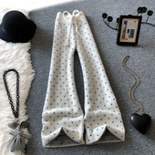 宽松拖地水貂绒显瘦垂感直筒休闲长裤 白色波点针织阔腿裤 女秋冬季