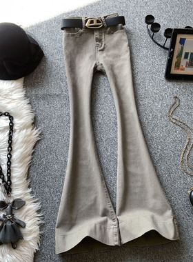 灰色喇叭牛仔裤女秋季高级感显瘦马蹄裤小个子修身弹力直筒微喇裤