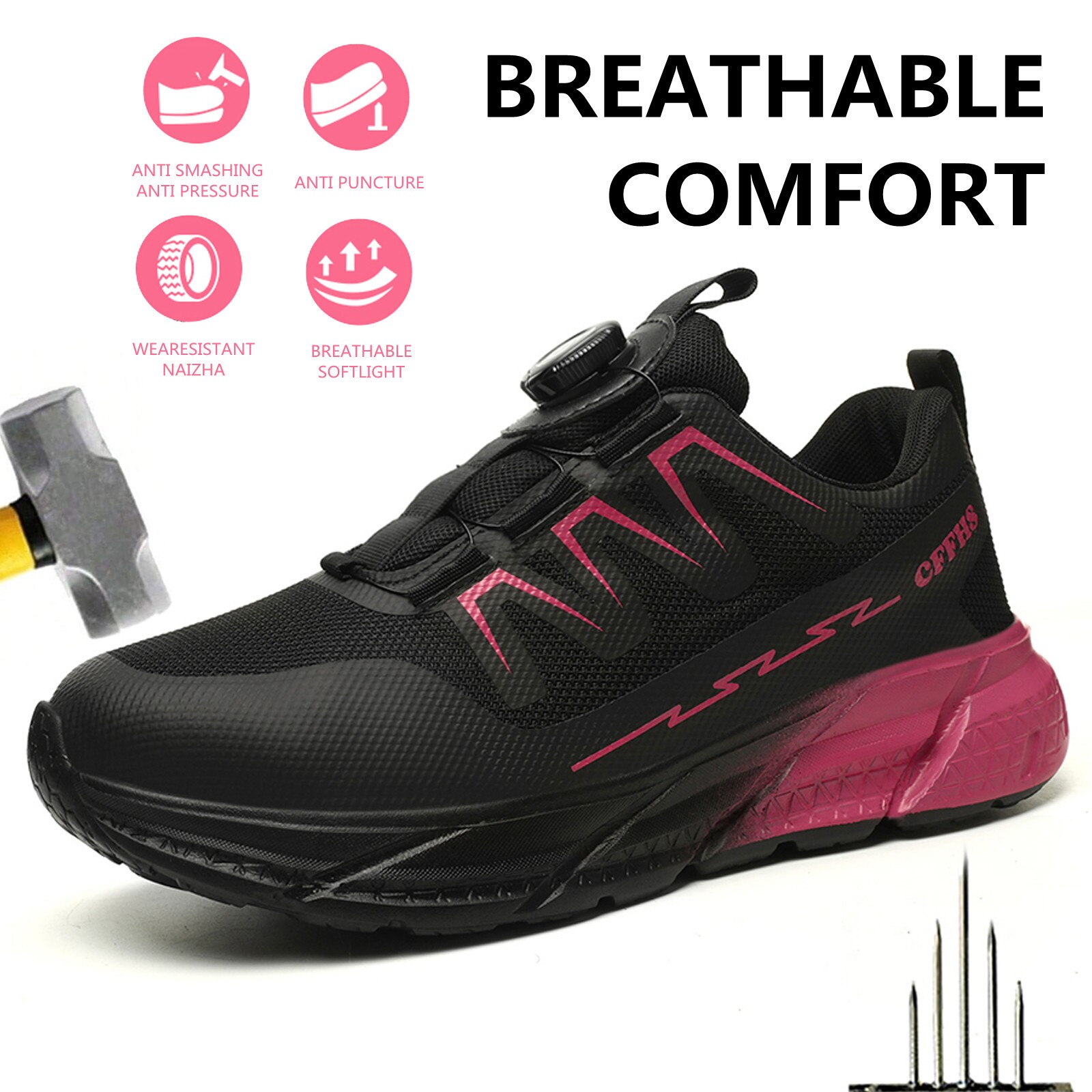 劳保鞋女款2025新款秋夏季透气防砸防刺轻便软底钢头工作女士四季