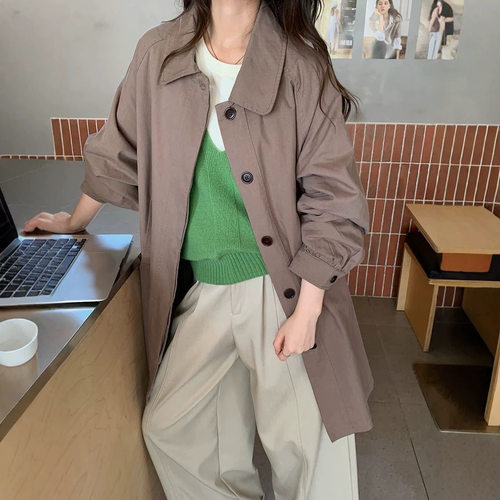 中长款风衣2026秋季新款韩版时尚工装风翻领港风宽松外套女装