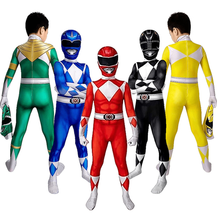 Dinosaur Rangers Costume Superhero Thunder Power Red Warrior Halloween Cosplay Jumpsuit
