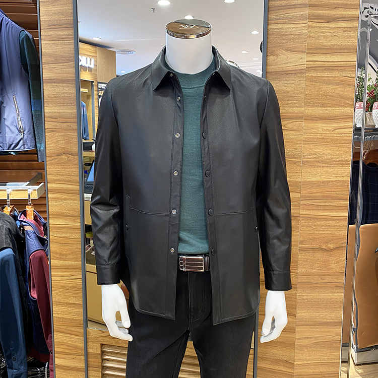 路卡迪龙男装秋季新品男士高档翻领皮夹克外套皮衣360215529