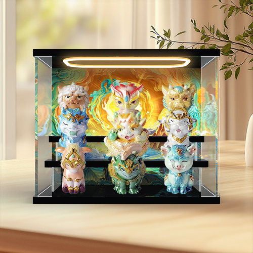 回灯展示盒适用山海经上古神兽考古挖掘盲盒玩具系列亚克力防尘罩