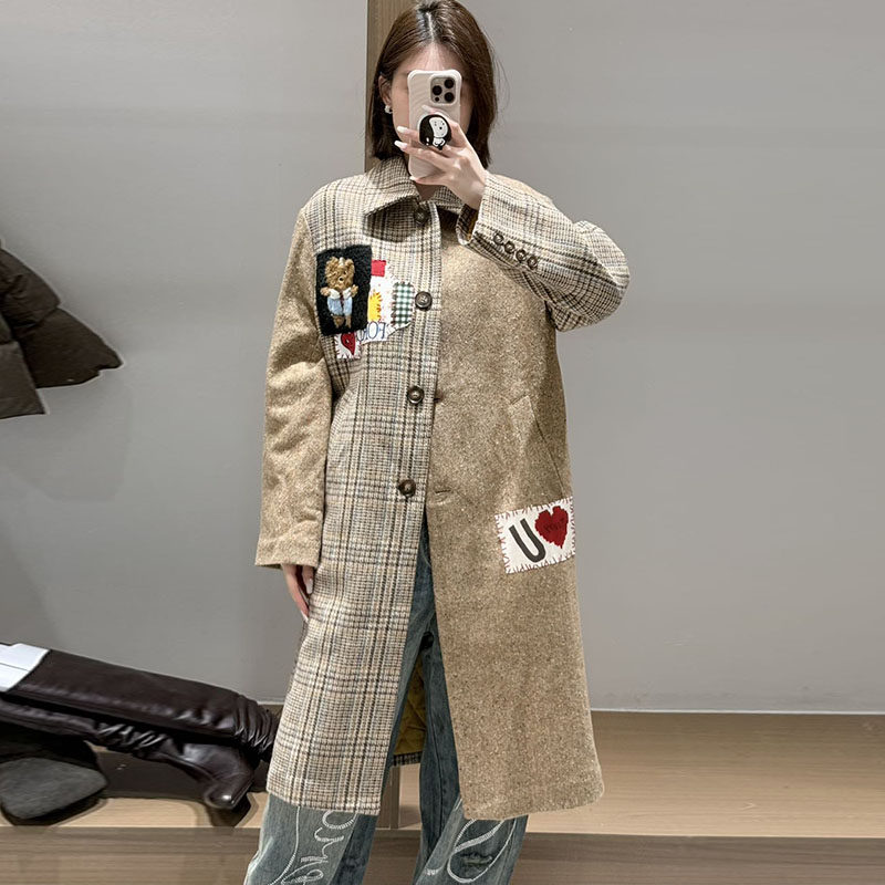 【现货】FORDARE/福蝶25秋冬复古拼布领带小熊长裤大衣