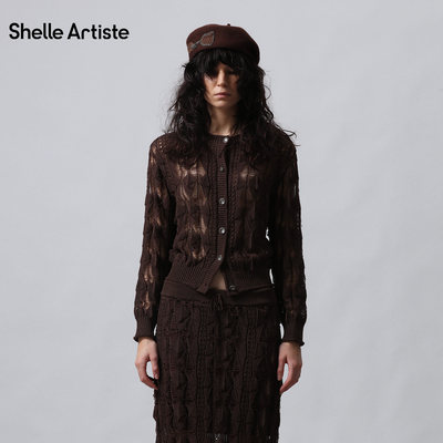 【现货】SHELLE ARTISTE 26春季新淡人进口毛织镂空钩花开衫女