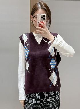 【现货】FIZZFLY | 25冬季设计师品牌新款V领针织菱形格马甲