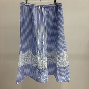 新款 26设计师品牌春季 蕾丝拼接竖条纹半裙 现货询价