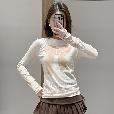 【现货】FORDARE/福蝶26春季设计师新品蝴蝶结3D感印花打底衫