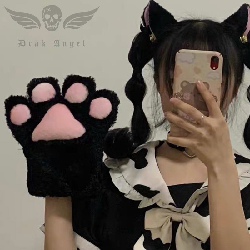 cos表演儿童黑色道具猫爪手套