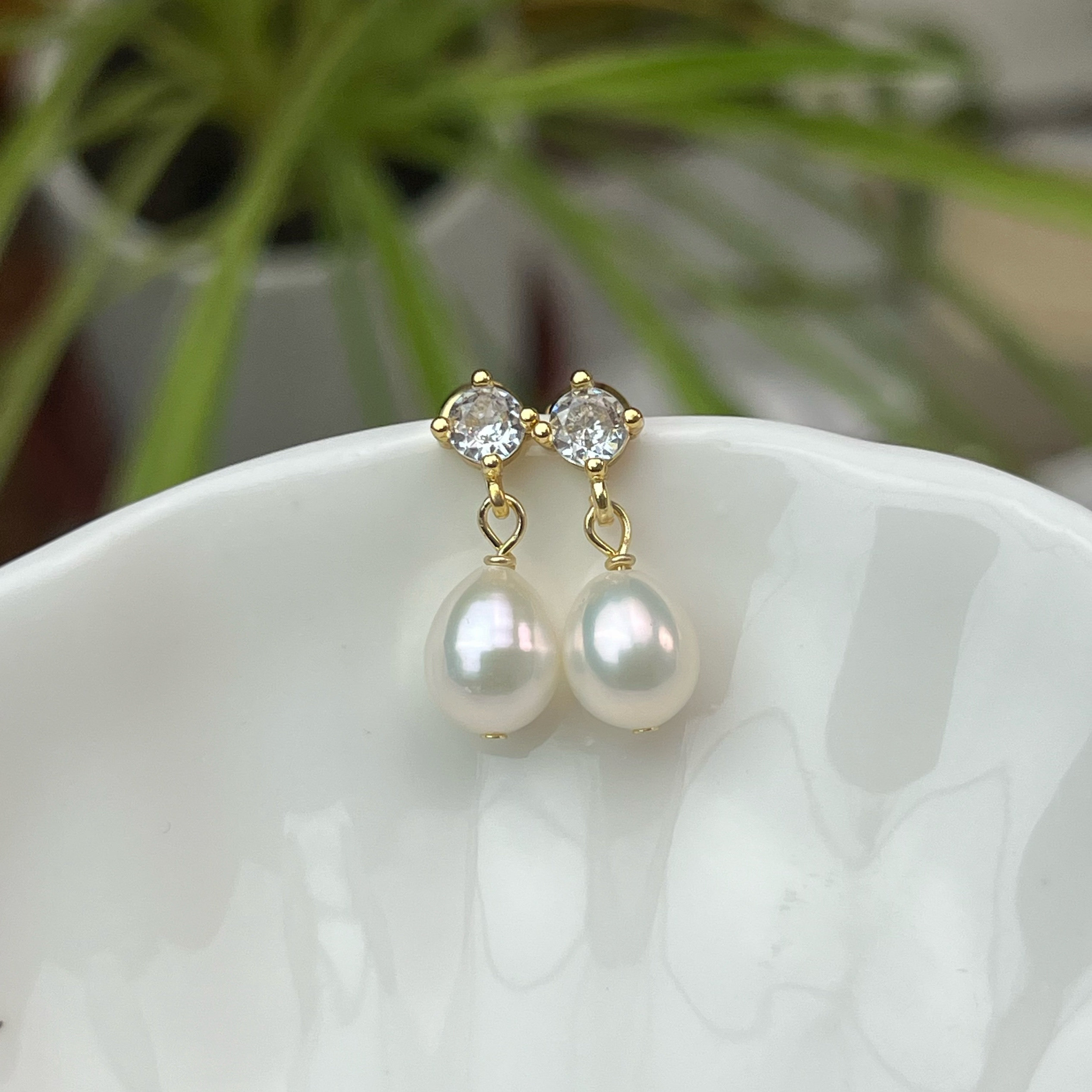 S925纯银针天然无核淡水珍珠耳环显脸瘦小众设计简约气质百搭耳坠