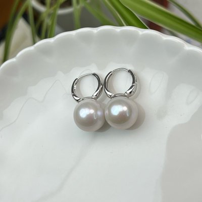 S925纯银天然爱迪生正圆淡水珍珠耳环经典耳圈时尚简约耳饰气质