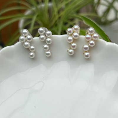 天然珍淡水珠御木本小葡萄正圆极光s925纯银气质精致小巧耳钉耳环