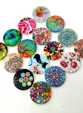 100粒/包20mm白底欧美风格印花两眼木质纽扣diy手工服饰配件铺料