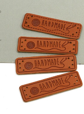 爱心纽扣春不寒图案PU皮标handmade标签毛衣帽子围巾手工diy补丁