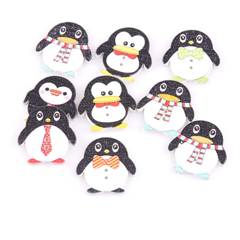 50粒/包卡通小狗奶牛企鹅小动物图案木质纽扣卡通扣手工diy装饰扣
