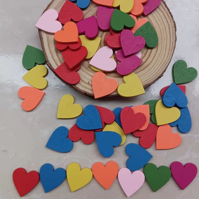 七彩桃心无孔木片手工diy