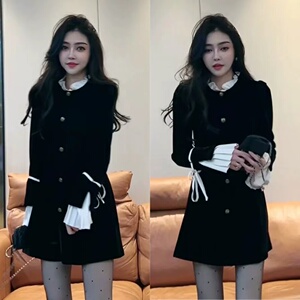 法式复古小香风丝绒加厚连衣裙女冬季高级感气质收腰显瘦温柔裙子