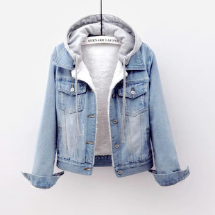 夹克显瘦 保暖短款 牛仔棉服外套女加绒加厚棉衣韩版 连帽2025秋冬季