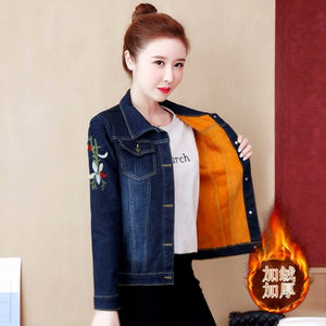 2021秋冬新品 弹力外套刺绣短款女 弹力修身牛仔衣绣花大码外套