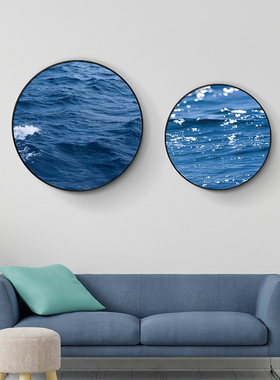 圆形玄关挂墙画平静大海水波纹画