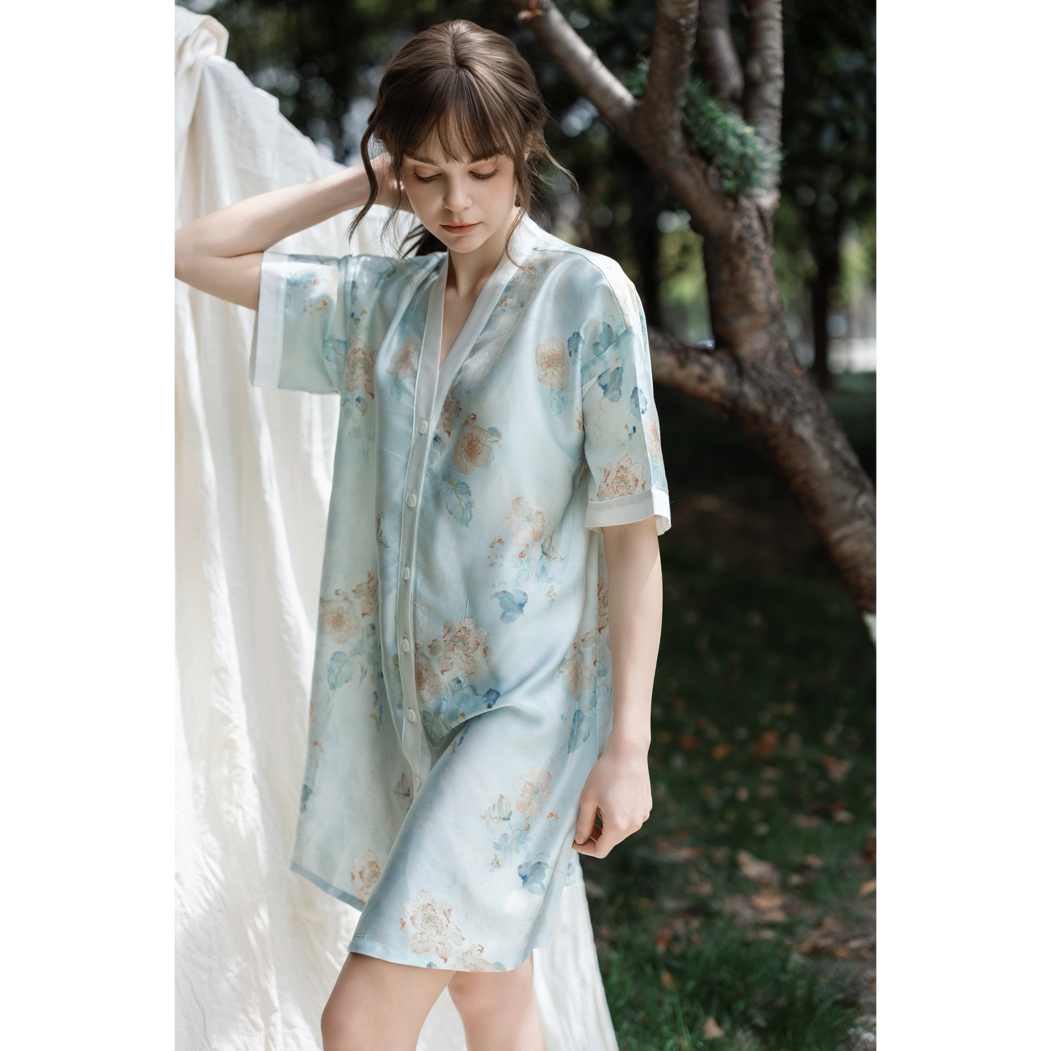 60支天丝女士长袖长裤家居服套装