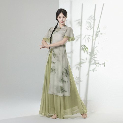 新款古典舞演出服女飘逸中国风舞蹈练功服旗袍纱衣古风舞蹈演出服