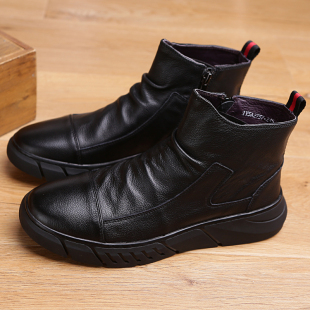 男靴子个性 休闲棉鞋 马丁靴秋冬新款 懒人鞋 男 潮鞋 欧洲站真皮高帮鞋