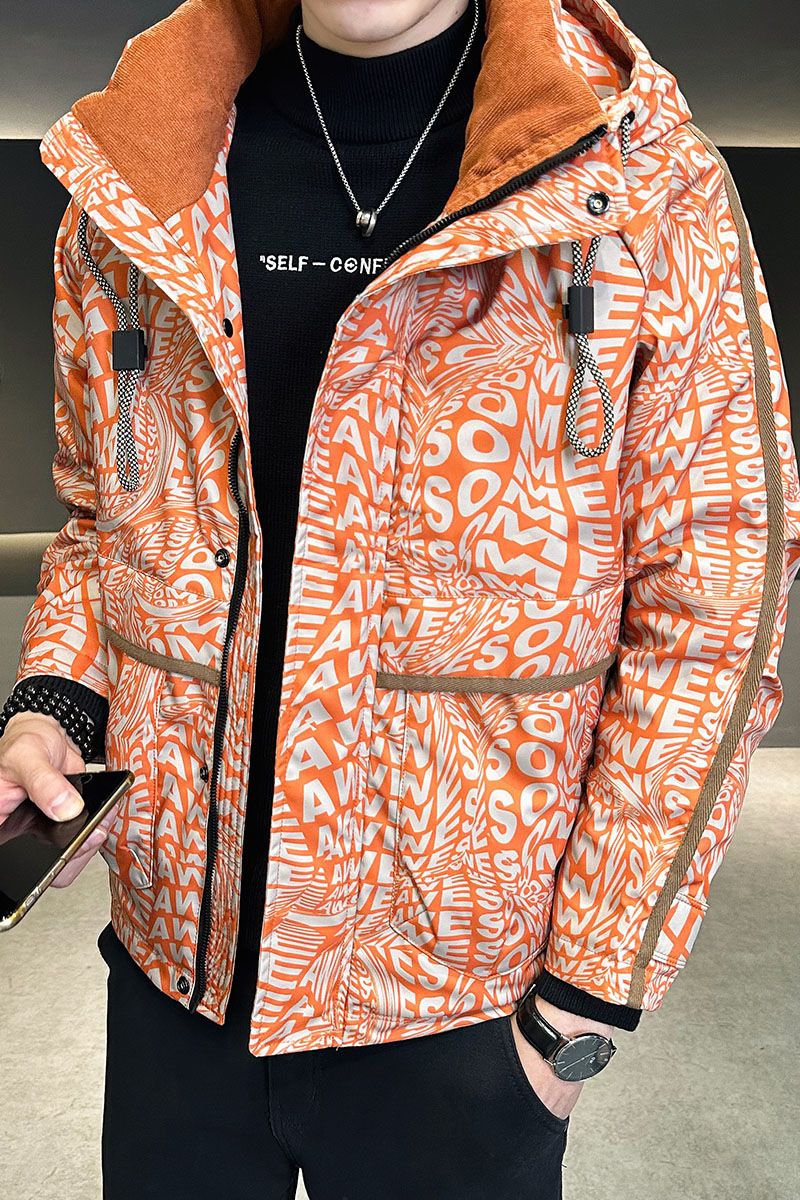 2025冬男款修身连帽3D大字母印花羽绒服A230-23252-P230(控330）,男装羽绒服,电商A230