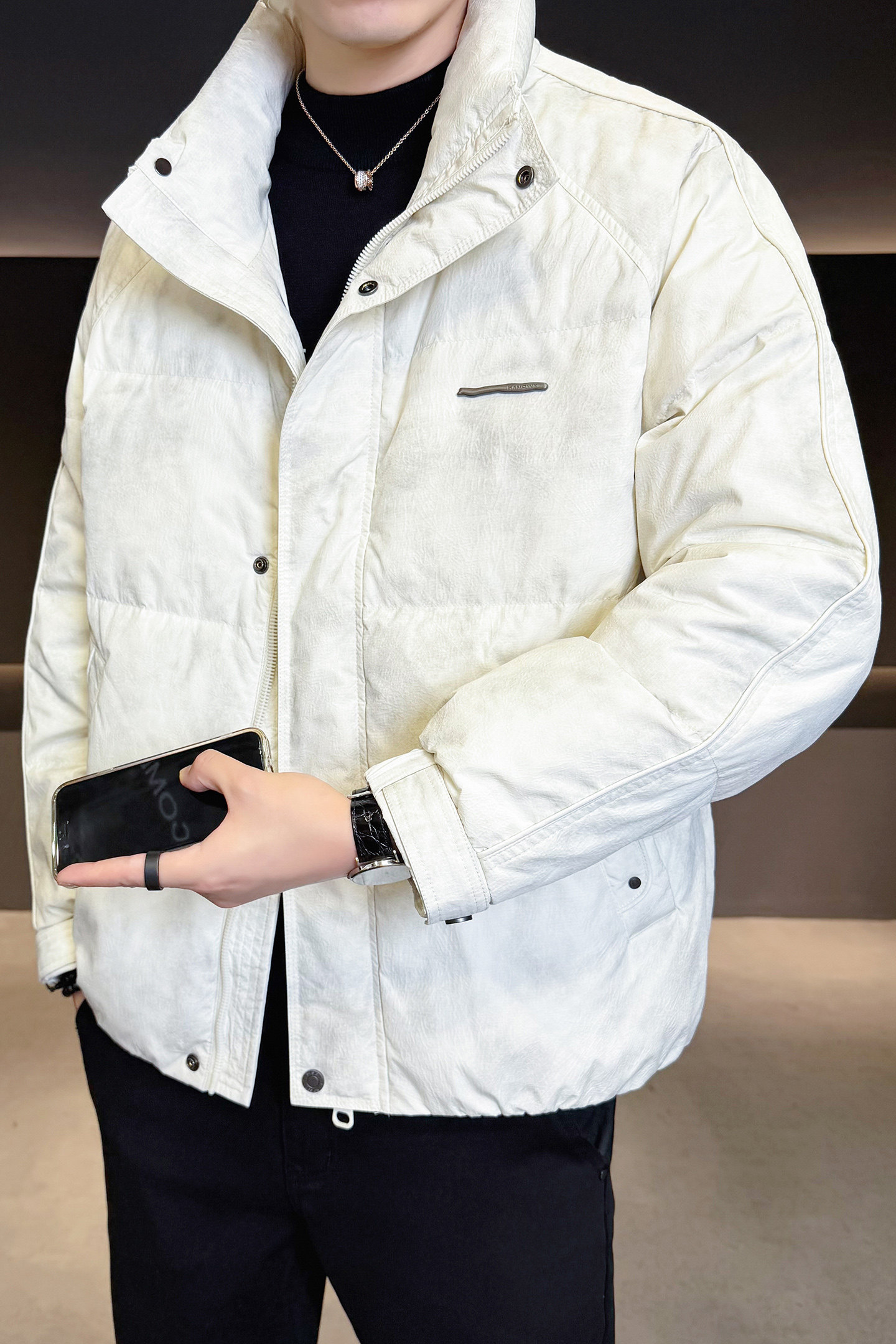 2025年冬男微宽松立领脏脏灰标50羽绒服A230-3307-P218(控318）,男装羽绒服,电商A230
