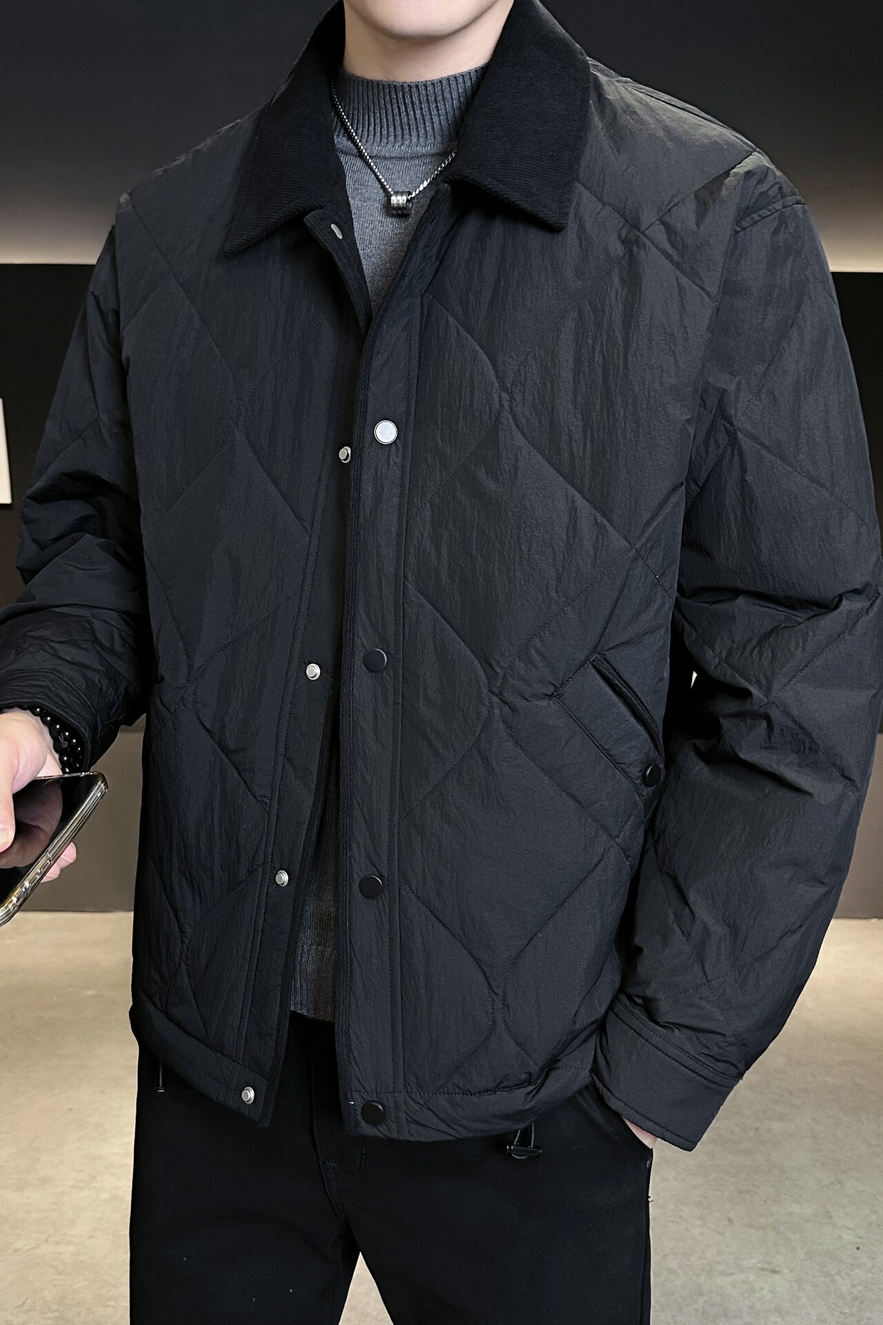 2025冬男修身灯芯绒方领菱形标90羽绒服A230-5937-P248(控348),男装羽绒服,电商A230