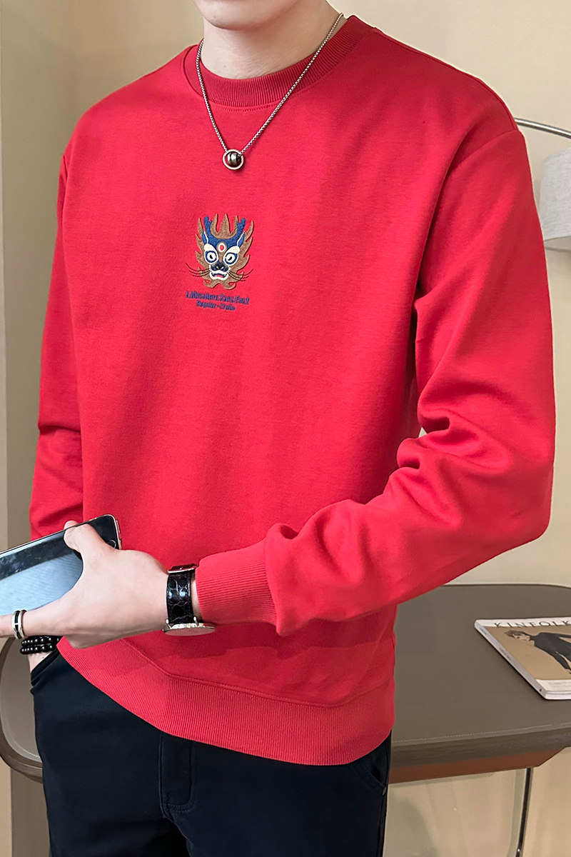 2025秋季男士款修身前后彩色刺绣龙卫衣打底A230-903-P78(控118),男装T恤,电商A230