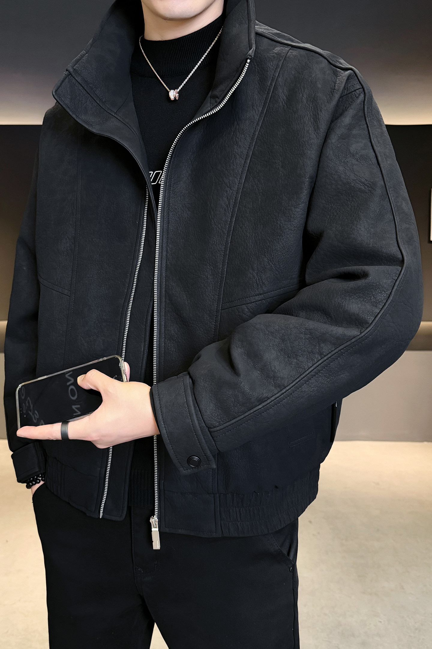 2025冬男微宽松立领标90白鸭绒皮羽绒服A230-2586-P268(控368),男装羽绒服,电商A230