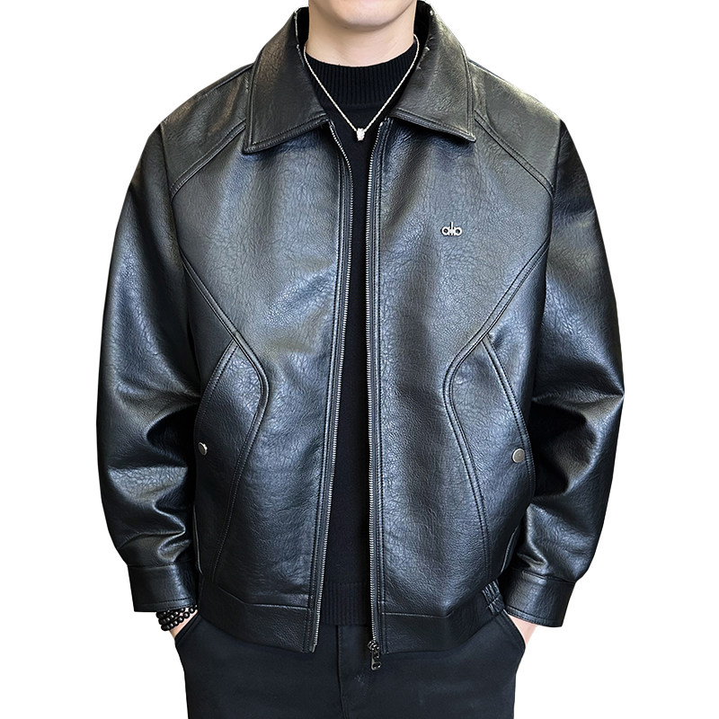 2025秋冬季男款皮衣翻领外套仿真皮机车服A230-8532-P155(控199),男装皮衣,电商A230
