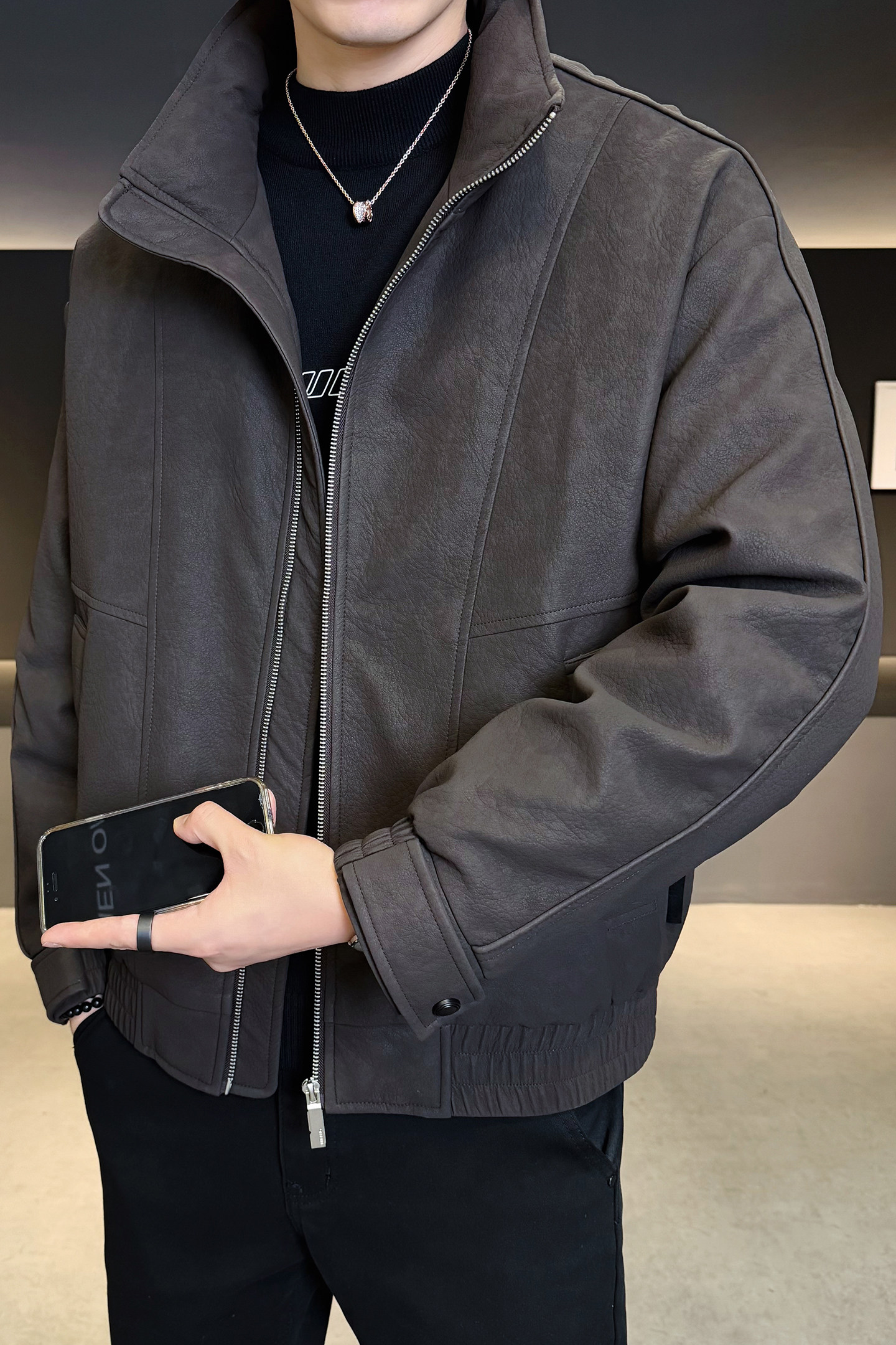 2025冬男微宽松立领标90白鸭绒皮羽绒服A230-2586-P268(控368),男装羽绒服,电商A230