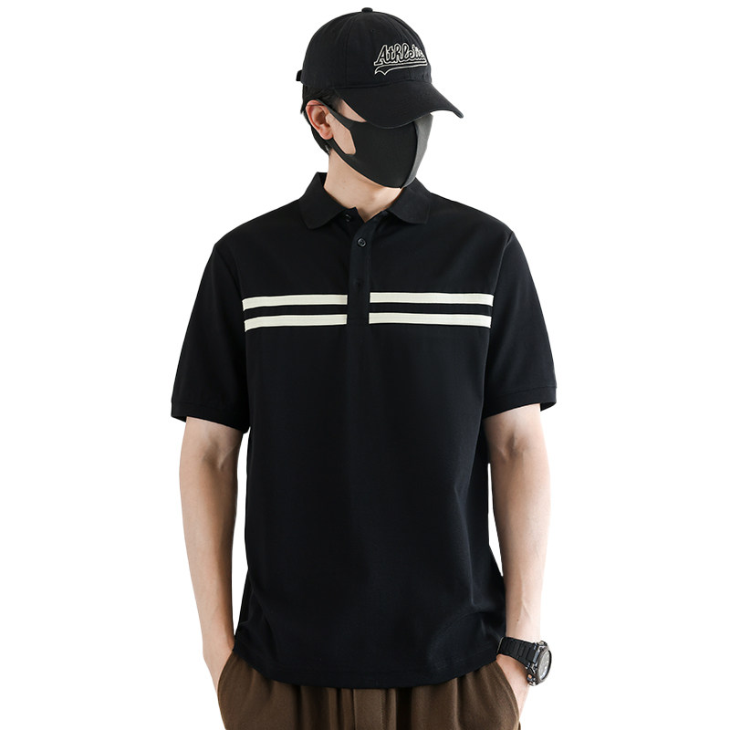 2025夏季男款微宽松方领条纹撞色短袖POLO衫A230-26023-P65(控95),男装Polo衫,电商A230