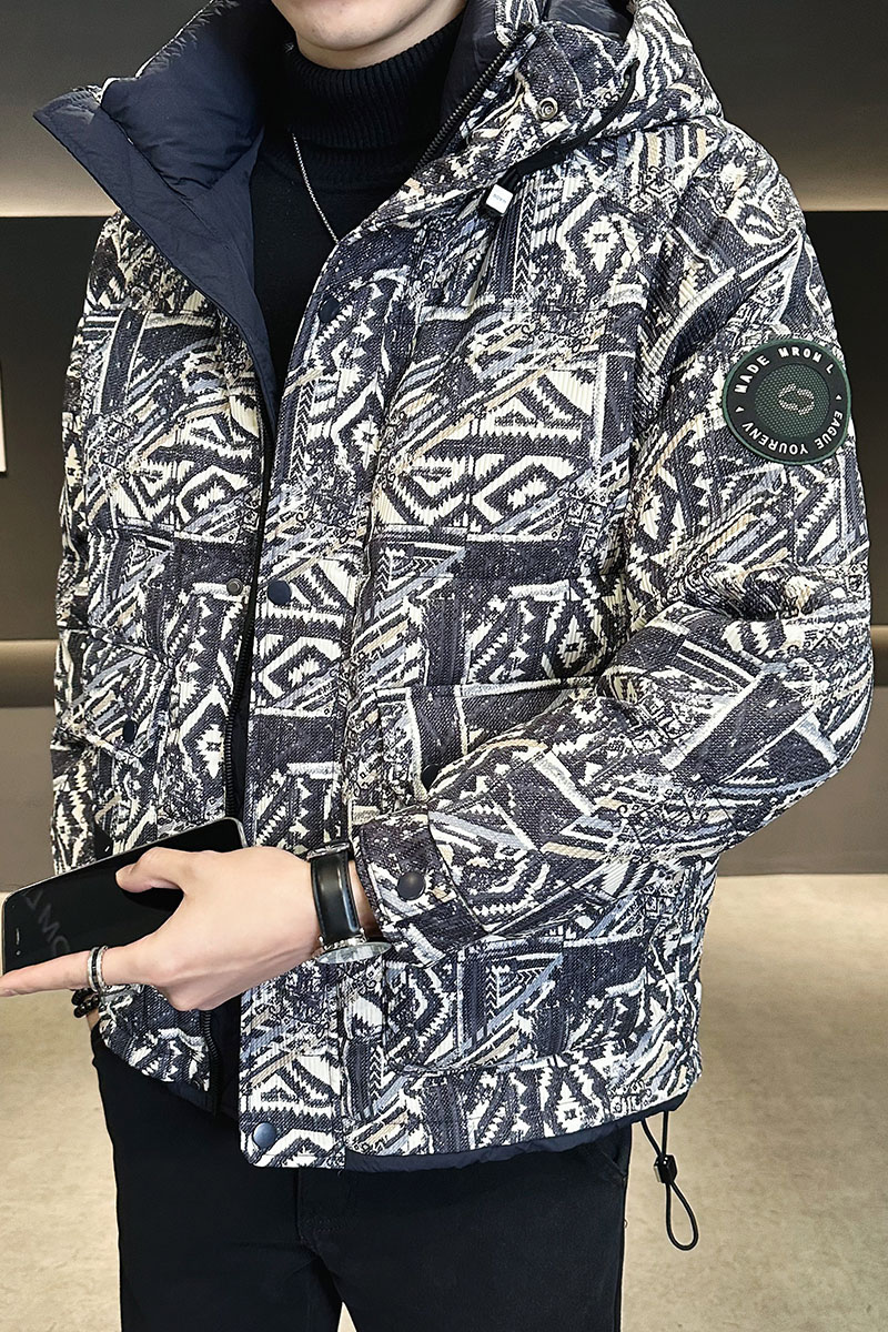 2025年冬男士新款微宽松民族花连帽羽绒服A230-88235-P245(控345),男装民族服装,电商A230
