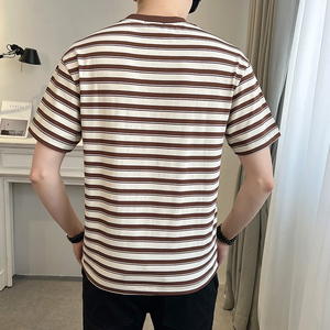 2025夏男款幸运符贴标经典条纹修身短袖T恤A230-882757-P50(控75)