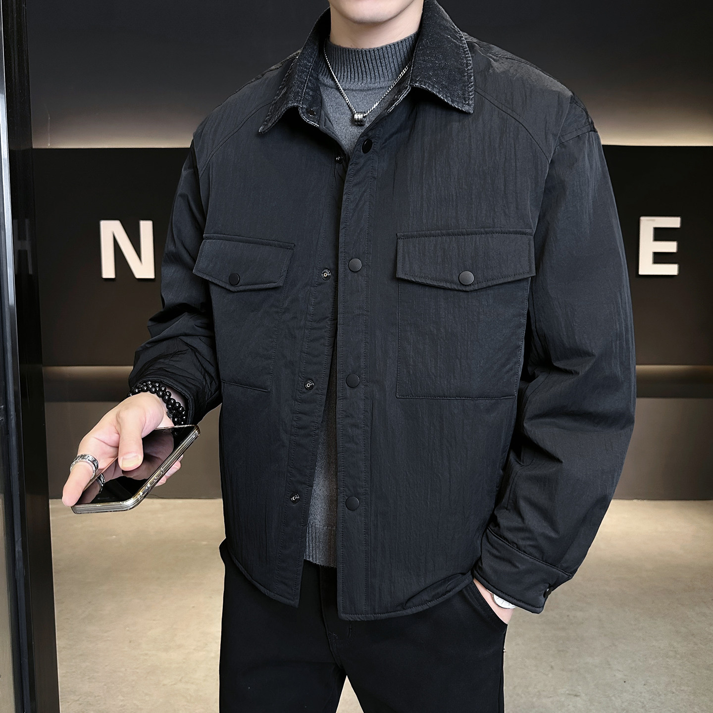 2025冬男微宽松牛仔方领标90轻薄羽绒服A230-86061-P248(控348),男装羽绒服,电商A230